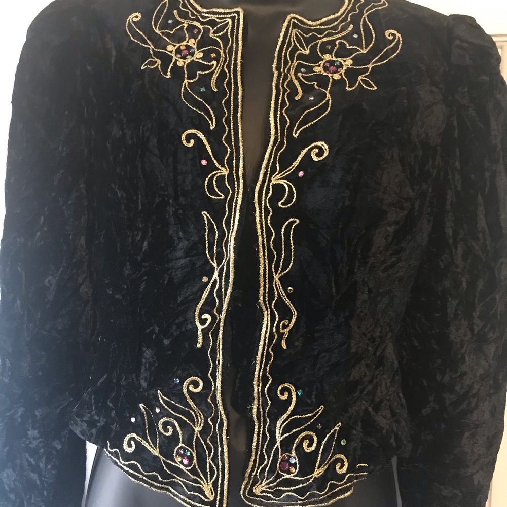 Vintage 80’s Partique New York Crushed Velvet Embroidered - Jewels Jacket Sz S